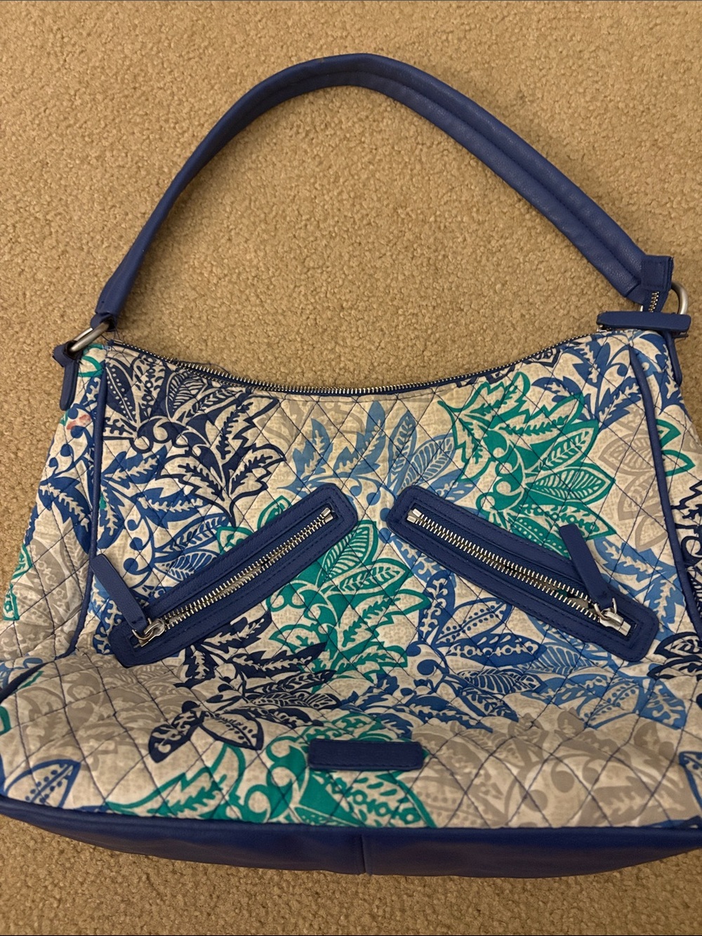 Vera Bradley Quilted Blue & Teal Floral Shoulder Bag